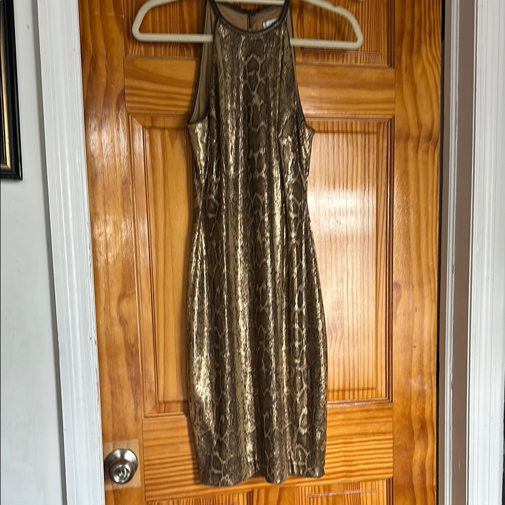 Stunning Gold Metallic Halter Dress